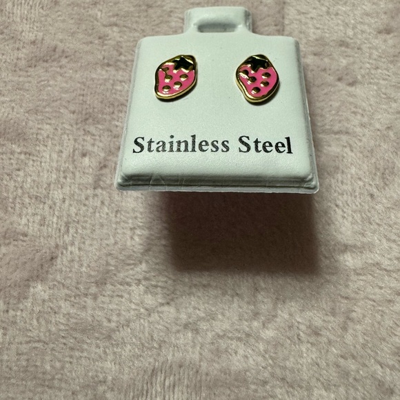 Strawberry Shaped Stainless Steel Earrings - Picture 2 of 5